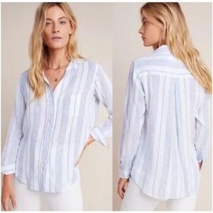 Grayson The Hero Linen Button Down Shirt White, Blue Striped